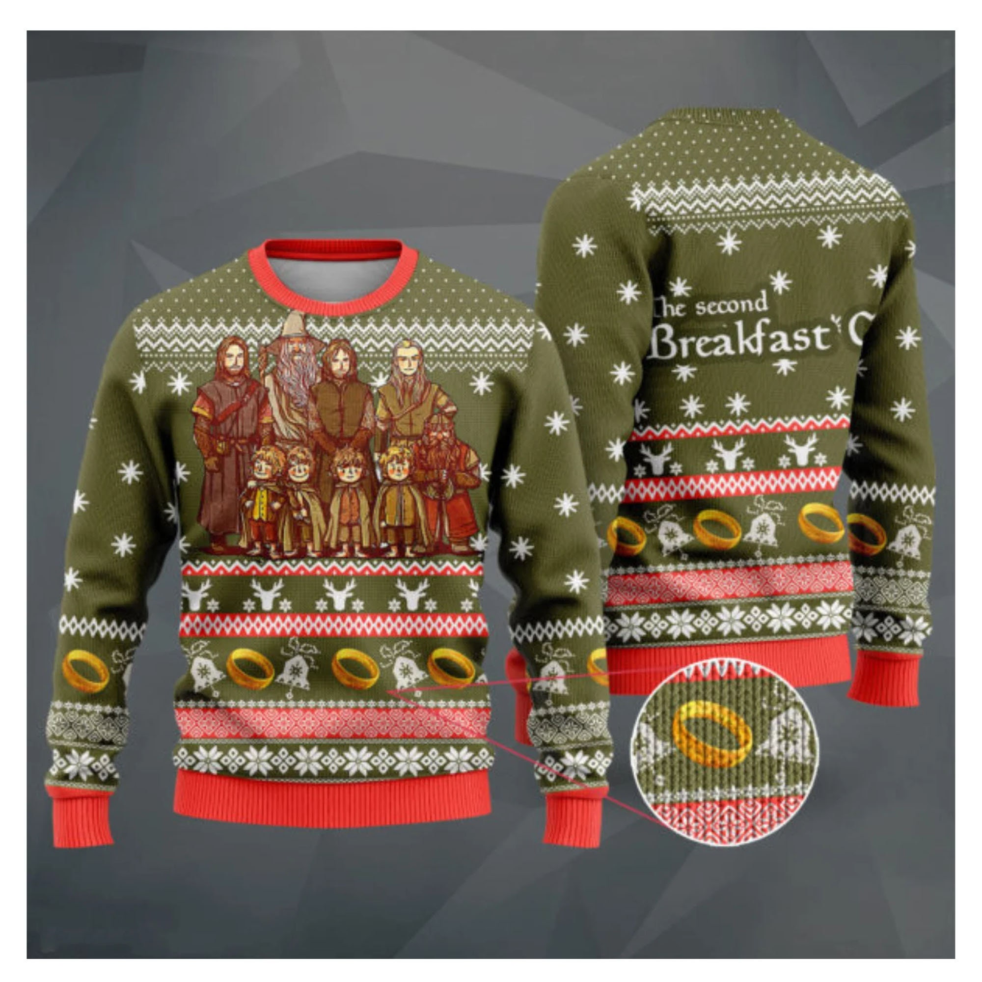 Discover LOTR The Second Breakfast Club Ugly Christmas Sweater, LOTR Unisex Woolen Sweater All Over Print 3D