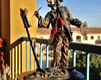 ロン・リー作 ピエロ彫刻 - ビジネスはビジネス - 手描きブロンズ、24