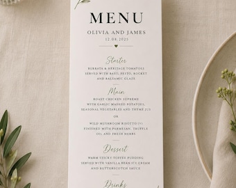 Menu de casamento botânico personalizado para imprimir