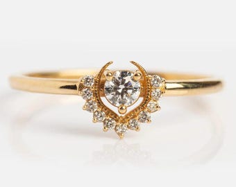 Tosia and Vintage-Inspired Moon Halo Ring, Moonlight Diamond Ring