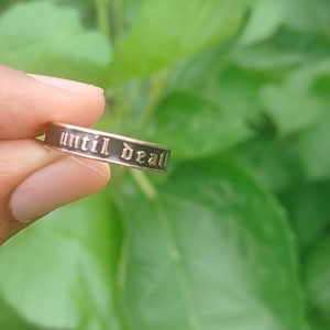 4mm Wide Until death Ring, Black Enamel Ring, Wedding Band Ring, Anniversary Wedding Ring, Gift For Her, Stacking Band, Promise Band Ring
