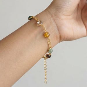 Gold Tone Bracelet with Multicolor Gemstone Beads, 255mm Chain Jewelry