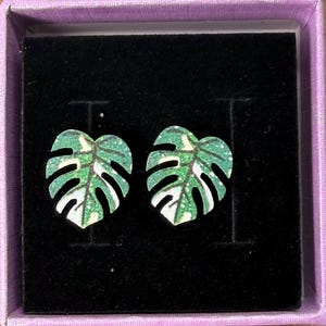 Wooden Monstera Leaf Stud Earrings •  Plant Lover Jewelry • Lightweight Wood Earrings • Two Backing Sets Included •