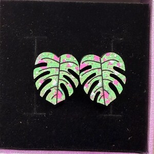 Wooden Monstera Leaf Stud Earrings •  Plant Lover Jewelry • Lightweight Wood Earrings • Two Backing Sets Included •