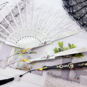 Personalized Lace Wedding Fan,Bridal Party Fans,Bridesmaid Gift,Wedding Folding Hand Fans,Elegant Gold Lace Folding Fans,Gifts for Her