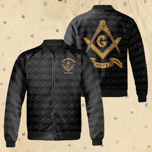 Custom Masonic Bomber Jacket – Personalized Freemason Symbol Zip-Up Coat for Men - Women
