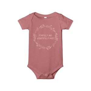Fearfully and Wonderfully Made Infant Jersey One Piece, Psalm 139 Bible Verse Onesie, cute Christian apparel for baby, gift for new baby
