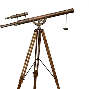 Vintage Brass Telescope: Copper Finish, Wooden Tripod, 64x Magnification