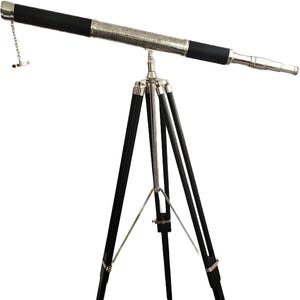 Vintage Brass Telescope on Adjustable Wood Tripod: Nautical Decor