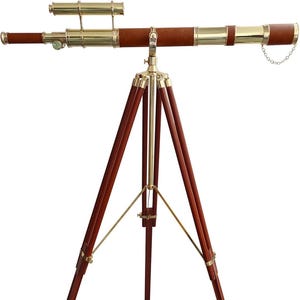 Nautical Brass Telescope: Antique Style, Leather Accents, Wooden Tripod
