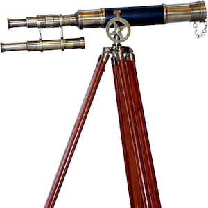 Nautical Adventures Antique Floor Standing Brass Telescope Navy Adjustable Wooden Tripod brasss Telescope Victorian Marine