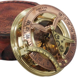 Vintage Brass Solid Shiny Brass & Copper Sun Dial Rustic Antique Home Decor Gifts Antique Marine Handmade Sundial Compass