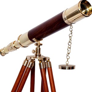 Vintage Brass Telescope with Wooden Tripod: Maritime Home Decor