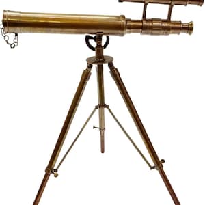 Antique Brass Double Barrel Telescope: Adjustable Tripod, Nautical Decor