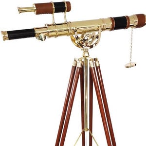 Nautical Brass Telescope with Wooden Tripod: Vintage Home Decor