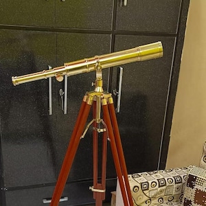 Antique Brass Telescope on Solid Wood Tripod: Handmade Maritime Decor
