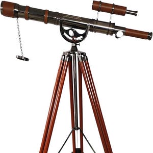 Nautical Brass Telescope with Wooden Tripod: Vintage Home Decor 62&#39;&#39;