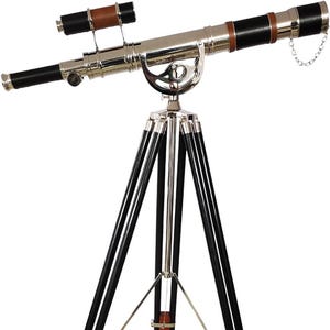Nautical Brass Telescope on Mahogany Tripod: Vintage Marine Decor