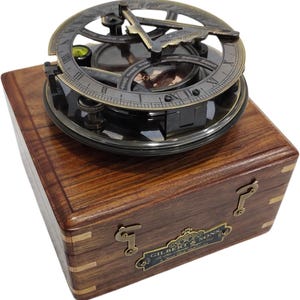 Antique Brass Sundial Compass with Rosewood Box Home Decor