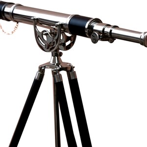 Nautical Black Adjustable Wooden Floor Standing Tripod Single Barrel Retro Telescope Antique Handmade Royal Telescope Brass Chrome Finish