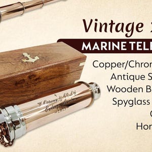 Antique Style with Wooden Box Decor Spyglass Nautical Gifts and Home Decor Vintage 1915 Marine Telescope Copper/Chrome Finish