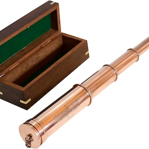 Nautical X-Mas Gift Copper Finish Telescope with Wooden Box London 1915 Vintage