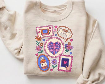 Sudadera de técnico de rayos X, suéter de radiología moderno, regalo de técnico de radiología con caja torácica y corazón, cuello redondo retro de atención médica, top estético
