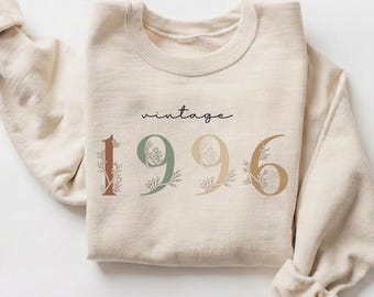 Sudadera de cumpleaños de 1996, suéter de 30 cumpleaños para mujer, regalo de cumpleaños retro con flores silvestres, top vintage de 1996, atuendo de cumpleaños estético