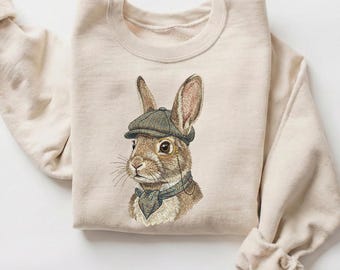 Sudadera con conejito sofisticado, camiseta de Sherlock Rabbit, conejito de Dark Academia, cuello redondo de Scholarly Animal