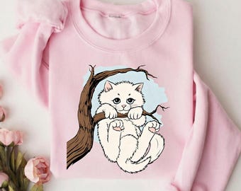 Sudadera con Gato Opalita, Lindo Gatito Colgante de Cuello Redondo, Regalo Divertido para Amantes de los Gatos, Suéter Estético Rosa Taylor Cat