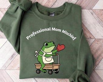 Sudadera de rana traviesa para mamá profesional, suéter divertido para mamá rana, regalo para mamá cottagecore y weirdcore, sudadera para mamá sarcástica