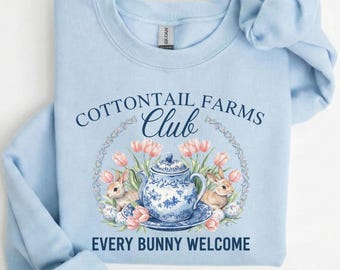 Sudadera de Cottontail Farms, suéter "Every Bunny Welcome", regalo para la fiesta del té en el jardín de primavera, cuello redondo para amantes de los conejos, top de primavera