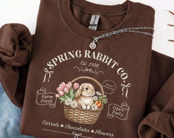 Sudadera de Pascua fresca de granja, suéter retro de conejo, lindo jersey de cuello redondo de granja de primavera, regalo navideño estético para ella