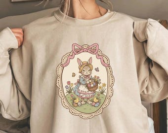 Sudadera victoriana de conejo de Pascua, suéter de conejo de encaje estilo cottagecore, regalo estético de primavera para ella, top retro de Pascua