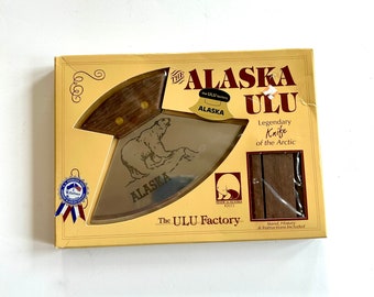 Vintage Alaskan Ulu knife cutting blade nip  Knife of the Arctic bear knife with wood stand