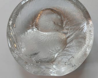 Vintage duckling  glass paperweight Mats Jonasson  lead crystal made in Sweden office decor Glass baby duck