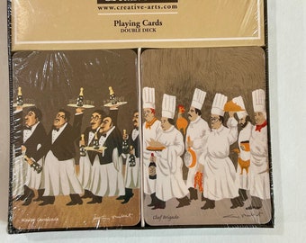 vintage Creative Arts playing cards set of 2 decks. unopened titled Waiter calvacade and chef brigade by Guy Buffet Designs double deck