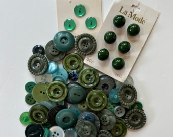 Vintage Lot of Assorted green colored Buttons Assorted Sizes Buttons Jase Hunter dimension buttons  for sewing journaling art creations