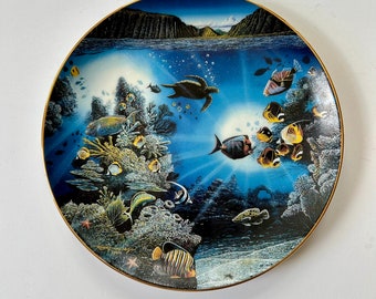 Vintage under the  sea plate dish Danbury  mint Serenity of Waipio  Robert Lyn Nelson Titled  Under water Paradise sea turtle  free shippin