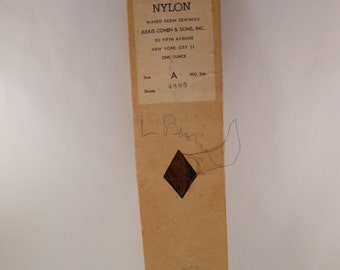 Vintage Waxed Nylon Brown Thread  Skein in Cardboard Sleeve  for sewing and jewelry supplies from New York City