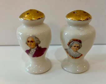 Vintage Salt and Pepper shakers George Washington Martha Washington souvenir Mount Vernon Souvenir American president salt shaker set