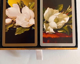Vintage Congress playing card  Magnolia flower double set   SET of 2 cards decks trading cards ATC