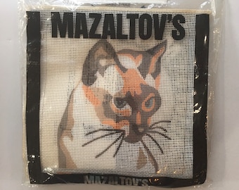 Vintage Siamese cat Malzatovs Siam kit wool crewel embroidery DIY of Siamese cat kitten pillow front large size diy 1971 rare feline pattern