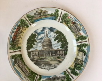 Vintage Washington DC  state plate ceramic souvenir dish plate  monuments Japan collectible