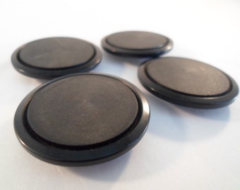 Vintage very Large 4  shiny and matte centered Big Black Buttons for sweaters coats capes doll eyes button crafts journal closing sewing diy