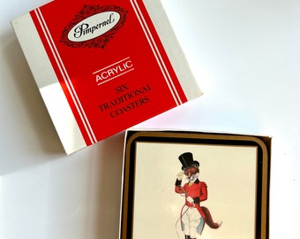 vintage Pimpernel Sir Fox coasters set of 6 New in Package Made in England Fox hunting decor English countryside bar coasters