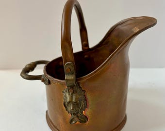 Vintage Copper and Brass Metal  Ash Shuttle Container Lion Head details Traditional fireplace decor