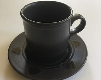 Vintage Onstage Pfaltzgraff cup saucer set midnight sun black ceramic coffee or tea cup mug