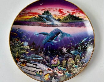 vintage under the  sea plate dish Danbury  mint New moon over windward oahu Robert Lyn Nelson   Under water Paradise whale  free shipping