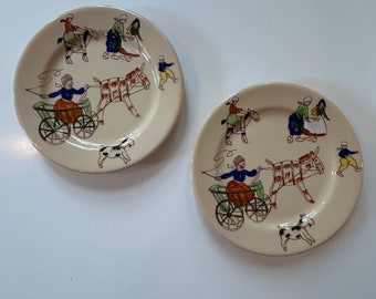 Vintage  Adobeware Syracuse dishes Set of 2 Kinderhook Nursery Rhyme litttle dishes Children’s plates Trinket dishes